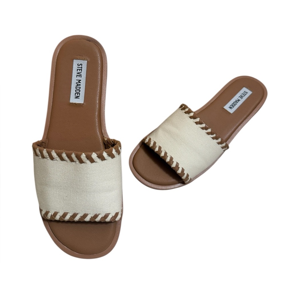 Steve Madden | Woven Brown and Cream Slide Sandals size 8.5